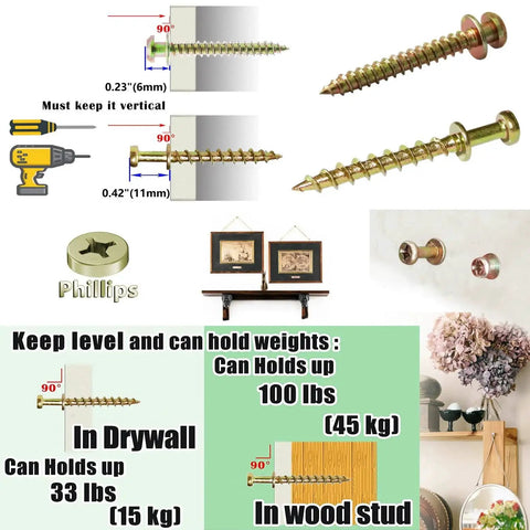 Heavy Duty Double Headed Bear Claw Picture Hanging Screws Set by Laffeya, installation and weight capacity details displayed.