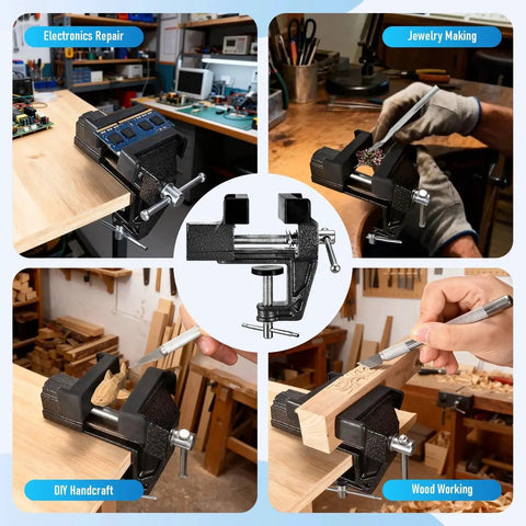 3 Inch Bench Vise Heavy Duty Clamp On With Anvil And 360 Degree Swivel Base for woodworking and electronics repair