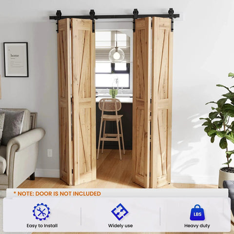 Bi Folding Sliding Barn Door Hardware Kit For Four Doors Heavy Duty Side Mounted Bifold System 64 Inch Track With Nylon Rollers