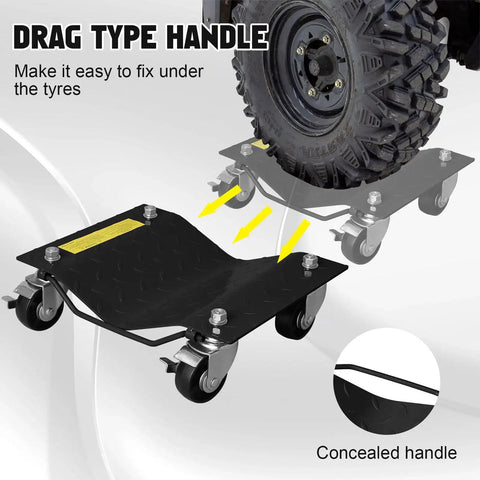 Heavy Duty Black Car Dollies Set Of 4 For Moving Cars With Large 3.5 Inch Steel Casters Anti Slip Rails Alloy Steel Construction