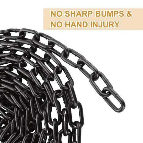 Close-up of 1/4'' × 19.68Ft Black Chain Link, 6M Heavy Duty Metal Chain Links 6mm Carbon Steel Coil Chains with smooth edges