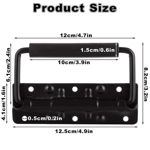Spring Loaded Handle Set 4.9 Inch Heavy Duty Surface Mount Chest Handles dimensions with rubber grip and black coating