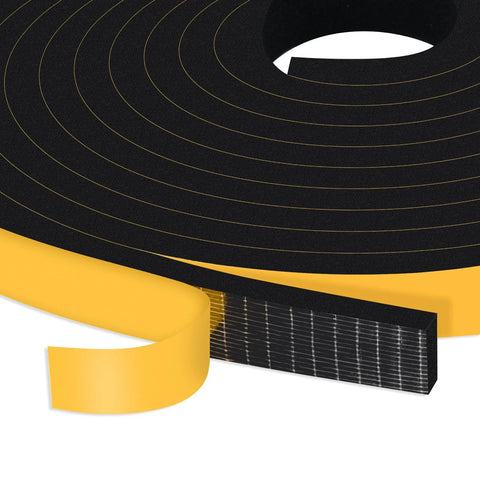 Trisiki weather stripping door seal foam tape roll with black foam and yellow backing, 1/2 in x 1/4 in