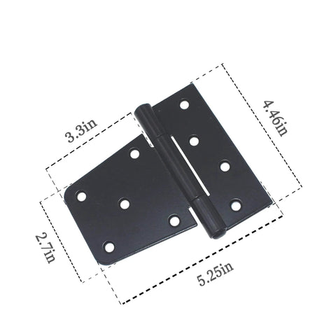Heavy Duty 3.5 Inch Gate Hinges Set in black iron finish, showing hinge dimensions for large wooden gates or barn doors