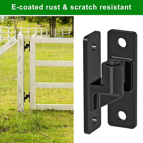 Heavy Duty Gate Hinges, 2Pack High Strength Steel with Electroplated Finish, 600LB Load Capacity installed on outdoor white gate