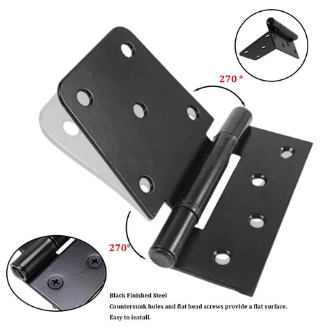3-1/2" Heavy Duty Gate Hinges, 2 Pack Black Iron Shed Door Hinges, showing close-up of hinge rotation and matte black finish