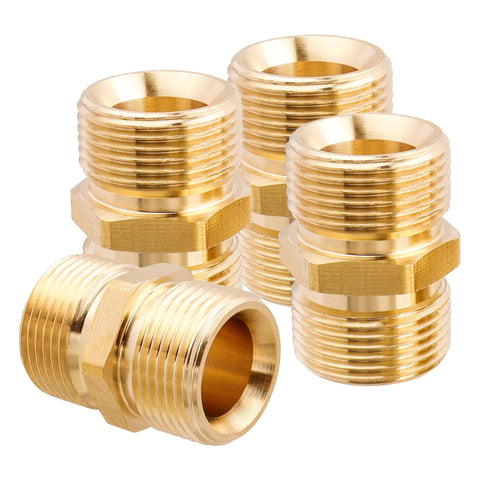 Brass pressure washer hose adapters, 4-pack, M22-14mm male threads, heavy-duty fittings