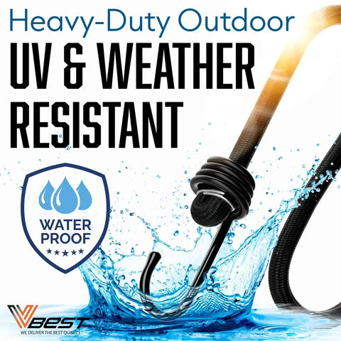 Close-up of UV and weather-resistant bungee cord hook from Six Piece Heavy Duty Bungee Cords With Hooks 36 Inch Outdoor Set.