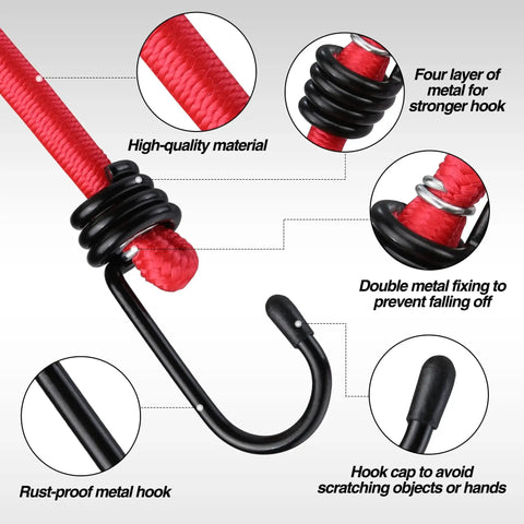 Heavy Duty Bungee Cords Set With Metal Hooks In Color Coded Lengths 10, 18, 24, 30, 36, 48 Inches 22 Piece Storage Jar Bundle For Outdoor Tie Downs