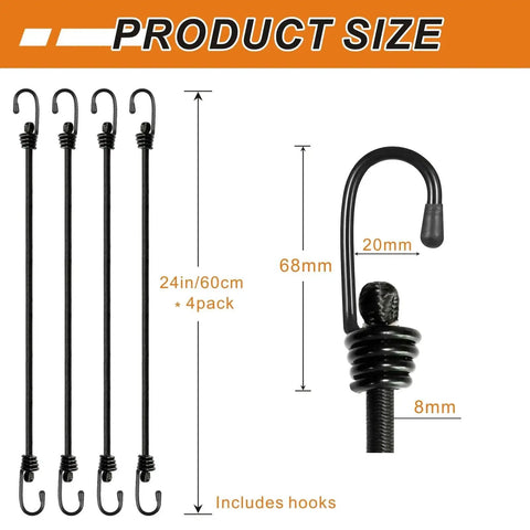 Heavy Duty Bungee Cords With Hooks 24 Inch Set Of 4 No Odour Elastic Straps dimension details