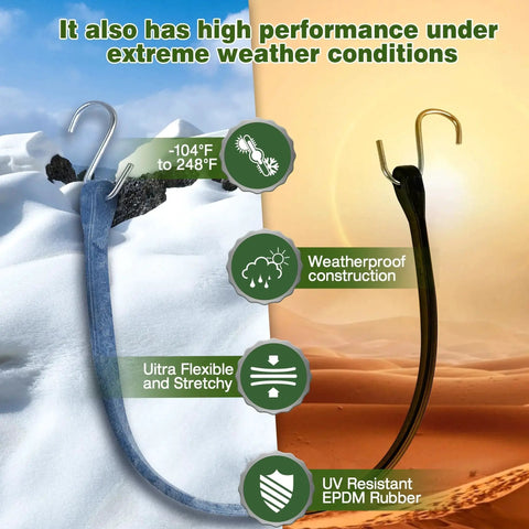 Heavy Duty Bungee Cords With Hooks 10 Pack In 10 15 21 31 Inch Lengths Durable Outdoor Rubber Tarp Straps In Extreme Weather
