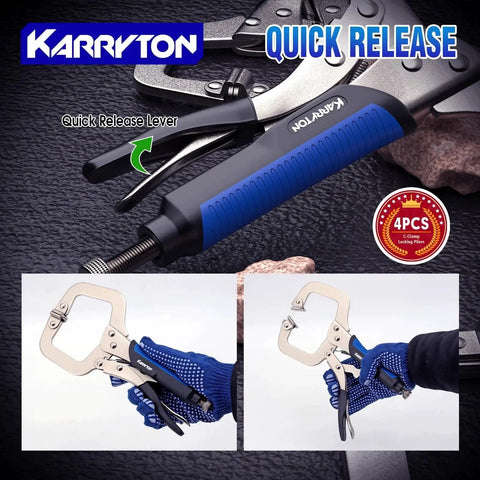 Heavy Duty C Clamp Locking Pliers Set With Swivel Pads And Rubber Soft Grips For Precise Welding And Woodworking Projects Includes 6 Inch 9 Inch 11 Inch And 14 Inch Pliers Carbon Steel Construction Ideal DIY Clamp Tools By KARRYTON