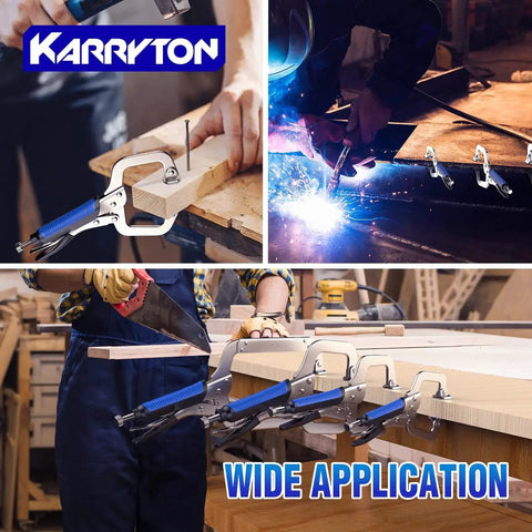 Heavy Duty C Clamp Locking Pliers Set With Swivel Pads And Rubber Soft Grips For Precise Welding And Woodworking Projects Includes 6 Inch 9 Inch 11 Inch And 14 Inch Pliers Carbon Steel Construction Ideal DIY Clamp Tools By KARRYTON