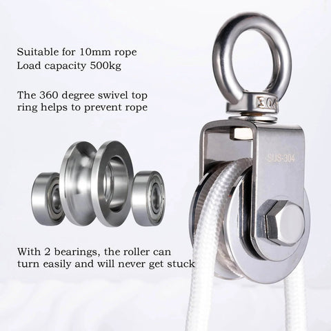Heavy Duty Cable Single Pulley Block Wheel with Clip for Wire Rope with Ball Bearings, DIY Pulley System for Gym Use