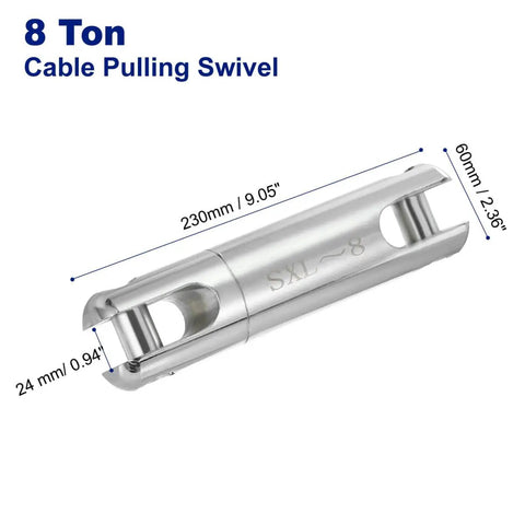 Heavy Duty 8 Ton Cable Pulling Swivel With Alloy Ball Bearing, 17636 Lbs Rated Wire Puller Grip, 9.05 Inches Long, Nickel Plated