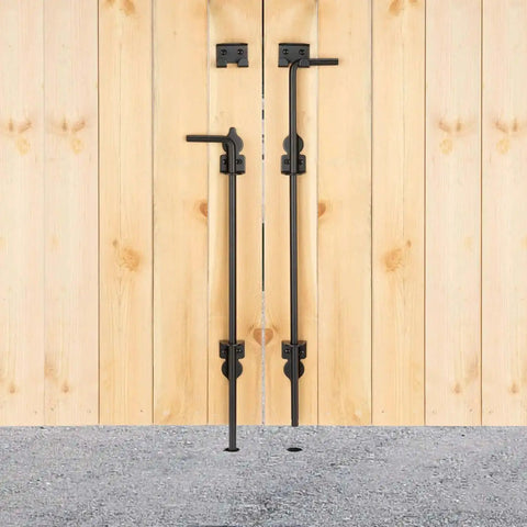 18 Inch Heavy Duty Cane Bolt Drop Rod For Gates And Fences Ground Latch For Wooden And Metal Gates And Doors Wrought Iron Gate Latches Black Finish 1 Pack Solid Steel Construction Weather Resistant And Durable installed on wooden gate