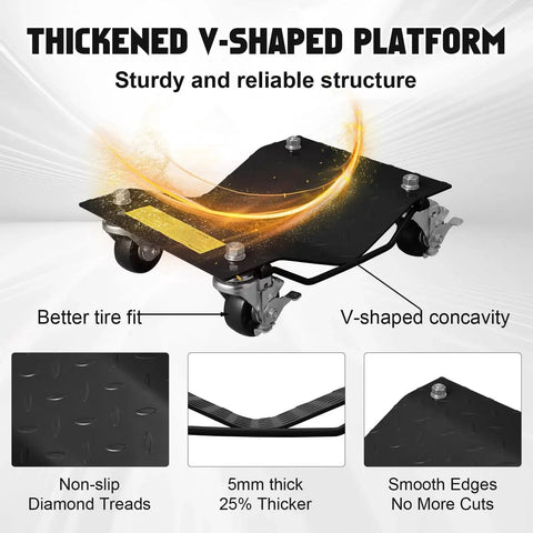 Heavy Duty Black Car Dollies Set Of 4 For Moving Cars With Large 3.5 Inch Steel Casters Anti Slip Rails Alloy Steel Construction