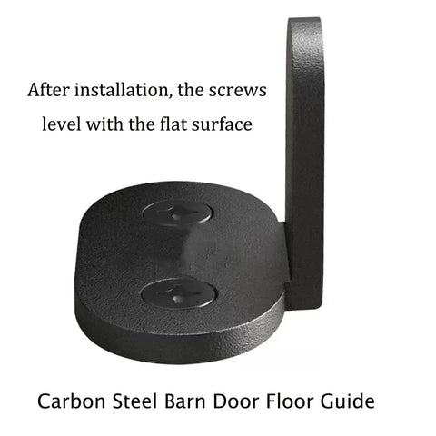 Close-up of Heavy Duty Carbon Steel Barn Door Floor Guide Set, Adjustable Floor Rails, Flush Bottom, Black Finish