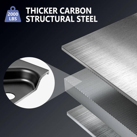 Thicker carbon structural steel panel for 2000 lb heavy duty furniture dolly with groove design and L shaped baffles.