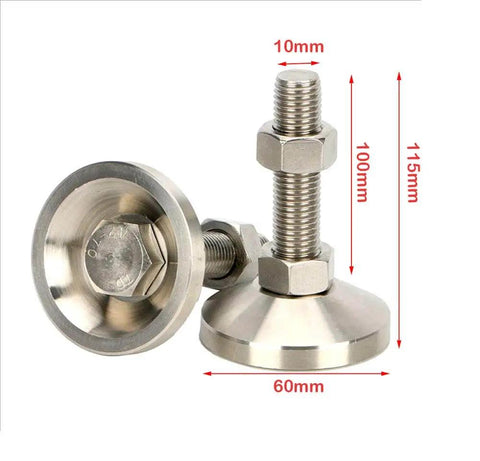 Heavy duty carbon steel nickel plated 4 inch adjustable leveling feet for furniture and equipment; stabilizes on uneven floors