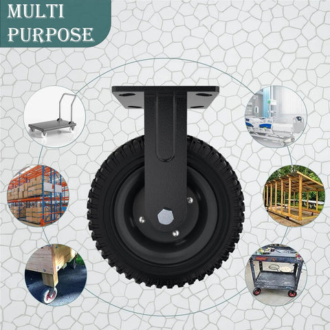✝️ Fixed heavy duty caster wheel, 8 inch*2, 1000lb capacity, black rim, solid rubber, cast iron, outdoor, flat free