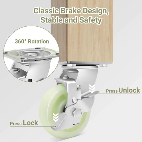 ✝️ Heavy Duty Caster Wheels 5 Inch - 3500 LBS with classic brake design and 360° rotation, shown in close-up view