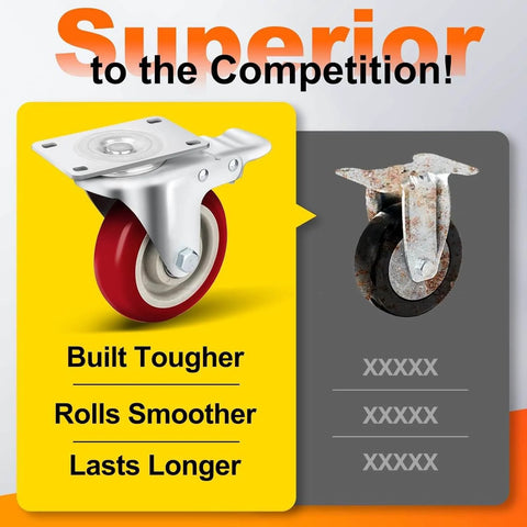 2 Inch Heavy Duty Caster Wheels Set of 4 Swivel Castor Wheels with Dual Locking Brakes Silent Polyurethane PU Wheels 360 Degree Rotation