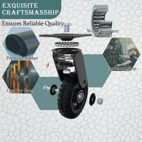 Swivel heavy duty caster wheel, 6 inch*2, 800lb capacity, black rim, solid rubber, cast iron, outdoor, flat free for carts, CNC