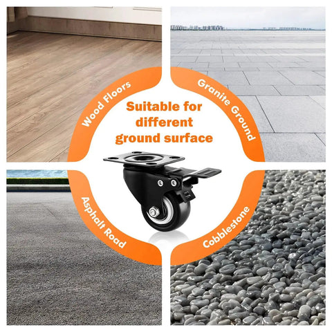 Set Of 8 2 Inch Heavy Duty Industrial Caster Wheels With Brakes And Quiet PU Construction suitable for various surfaces