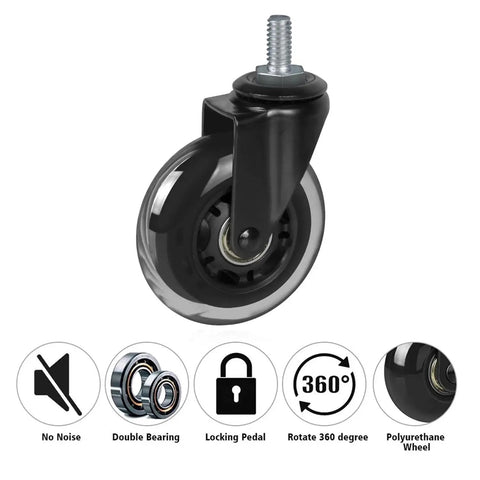 3 Inch Heavy Duty Caster Wheels Set Of Four With M10 25mm Threaded Stem For Furniture And Equipment, black polyurethane wheel