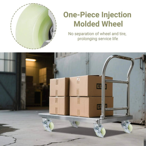 Heavy Duty Caster Wheels 4 Inch - 2500 LBS, PP Plate Castor Set of 4 with Double Ball Bearings on loaded cart in warehouse