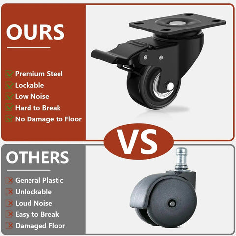 Two Inch Heavy Duty Caster Wheels Set Of Four With Brakes Locking Industrial Swivel Top Plate Casters comparison chart