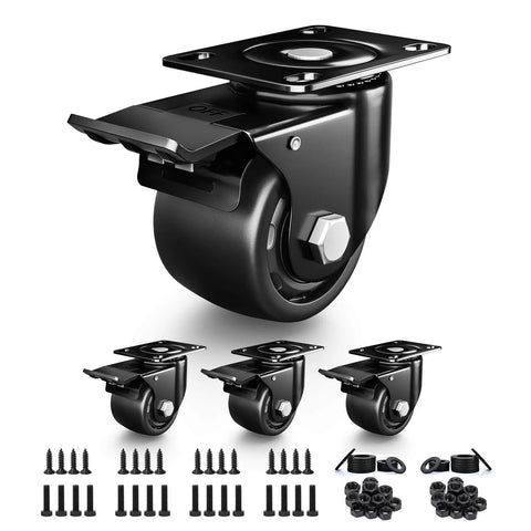 ✝️ 3 Inch Heavy Duty Casters Set of 4, Load 4400lbs, Locking Swivel Plate Industrial Casters with Double Ball Bearings, Low Gravity Center Castor Wheels