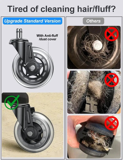 Office Chair Wheels Replacement 3 Inch Heavy Duty Rubber Caster Wheels For Hardwood Floors And Carpet, comparison with dusty wheels.
