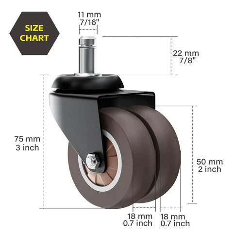 2 Inch Chair Wheels 5 Pack Heavy Duty Grey Rubber Casters Non Marking Replacement For Hardwood And Carpet Floors size chart