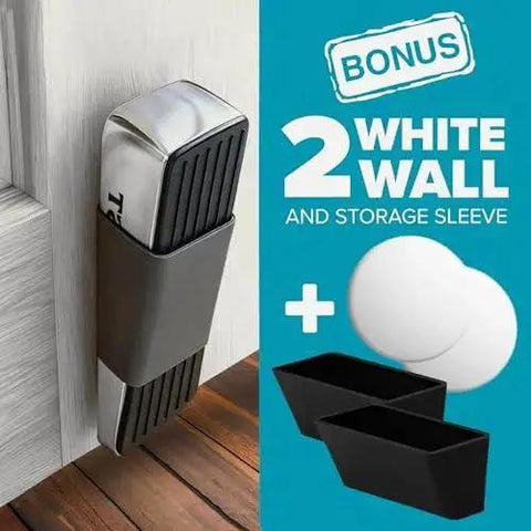 Heavy Duty Door Stopper Wedge Set Chrome Metal Non Slip Rubber Door Stops for Heavy Doors Works on Wood Tile Carpet with 2 Wall Protectors