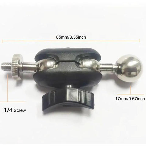 Side view of 2 pack heavy duty clamp mount arm with dual head 17mm ball joint and one quarter inch screw connector for GoPro and accessories