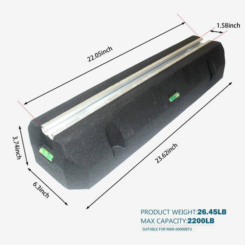 Heavy Duty Condenser Pad For Mini Split Air Conditioners And Heat Pumps Universal Outdoor Mount Ground Stand Anti Vibration Isolator Reduces Noise And Vibration Compatible With 9000 To 60000 BTU with dimensions displayed