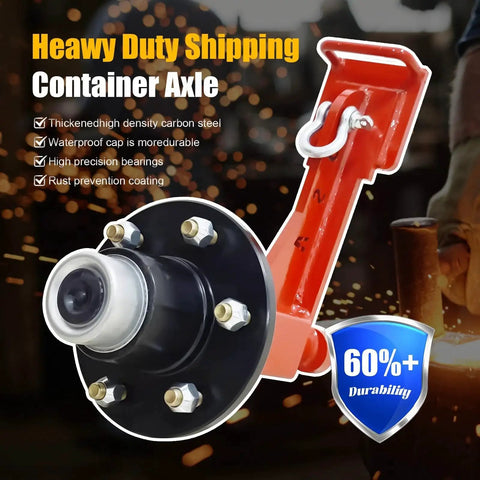 Heavy Duty Container Wheel Kit With Six Lug Wheels And Carbon Steel U Shackle Bundles For Moving 20 To 40 Foot Shipping Containers Includes Two Wheel Units, Two U Shackles, And One 32 Inch Ratchet Strap For Secure Relocation