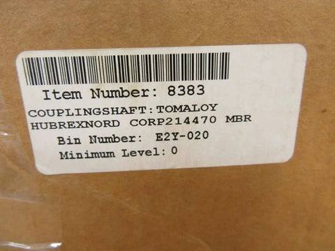 Label on box with item number 8383 for Heavy Duty Coupling Shaft 8383 For Rexnord 201 DBZ Drive System Replacement Shaft Tomaloy PN 8383