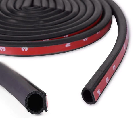 GoldWheel D-shaped heavy-duty weather stripping; black hollow rubber bulb seal with red self-adhesive backing, 10 ft roll
