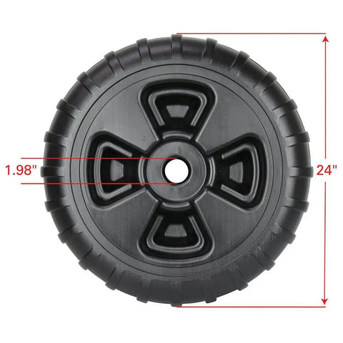 Heavy-Duty Plastic Roll-In Dock and Boat Lift Wheel, 24 Inch Diameter, Black, 800 Lb Capacity Per Wheel shown front view