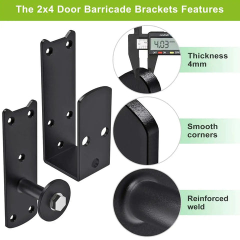 Heavy Duty 2x4 Door Barricade Brackets with Rotating Lock, 4mm Steel U Brackets, focus on thickness, smooth corners, reinforced weld