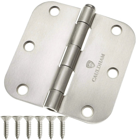 (12 Pack) Heavy-Duty 3-1/2" Interior Door Hinges with 5/8" Radius Corners - Satin Nickel with screws, front view