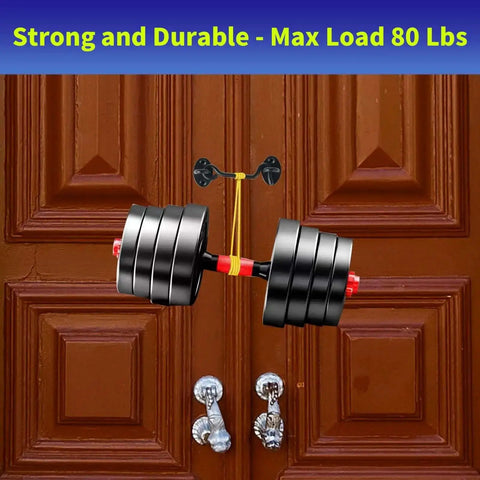 Heavy Duty Built Tough 4 Inch Hook And Eye Latch Set with dumbbell for strength test on wooden doors