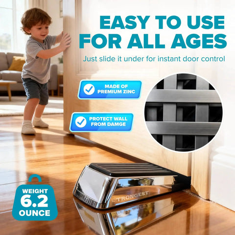Heavy Duty Door Stopper Wedge Set Chrome Metal Non Slip Rubber Door Stops for Heavy Doors Works on Wood Tile Carpet