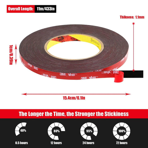 Heavy Duty Double Sided Tape Waterproof Foam Mounting Tape 36.5 Ft Long 0.4 Inch Wide Built Tough High Temperature Resistant Adhesive