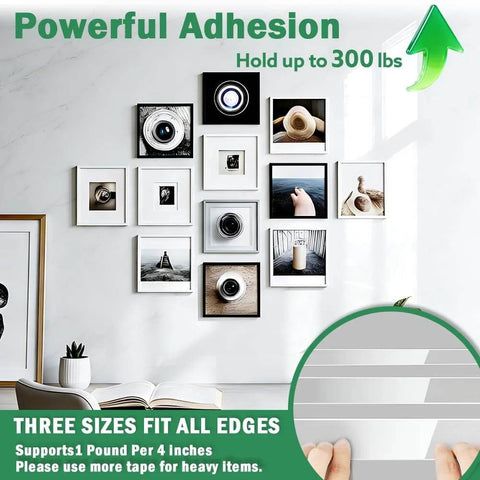Three Rolls Heavy Duty Double Sided Tape Set With Nano Adhesive, 360 Inches Total Length, Clear Removable Mounting Tape In Three Widths 1.18 Inches, 0.79 Inches And 0.39 Inches For Walls, Posters, Rugs And Pictures used to hang frames on wall