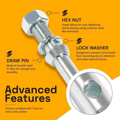Beefed Up Heavy Duty Six Pack Cat 1 Draw Pin Hitch Accessories For Tractors Five And A Half Inch Universal Forged Lift Arm Pins Three Point Hitch Compatible Durable Pin Set For Lower Links And Attachments with hex nut and lock washer
