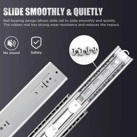 Heavy Duty Drawer Slides 180 Lb Capacity Full Extension Ball Bearing Rails for Cabinets and Tool Boxes, shown in close-up